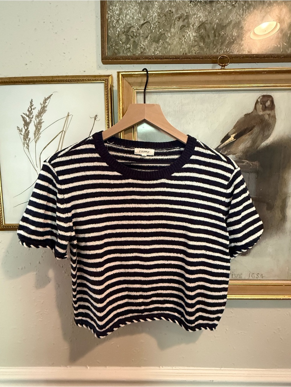 Z Supply Navy & White Striped Cropped Knit Top